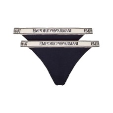 Emporio Armani Bi-Pack Thong Blu con vita elastica e logo lettering
