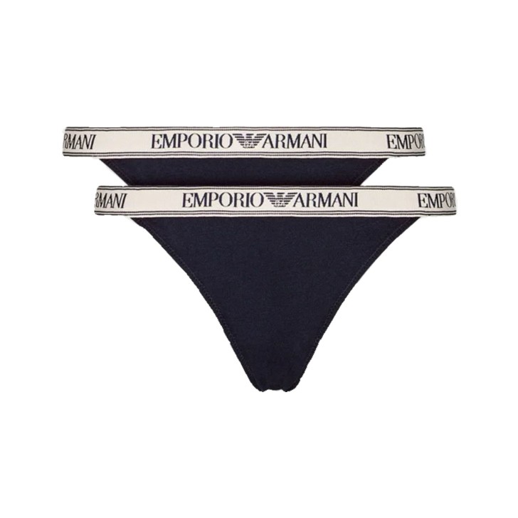 Emporio Armani Bi-Pack Thong Blu con vita elastica e logo lettering