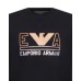 Emporio Armani Felpa Blu Navy in double jersey con maxi logo lettering e logo Aquila Arancione