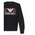 Emporio Armani Felpa Blu Navy in double jersey con maxi logo lettering e logo Aquila Arancione