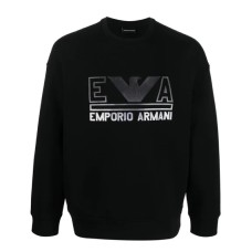 Emporio Armani Felpa Nera in double jersey con maxi logo lettering e logo Aquila Grigio
