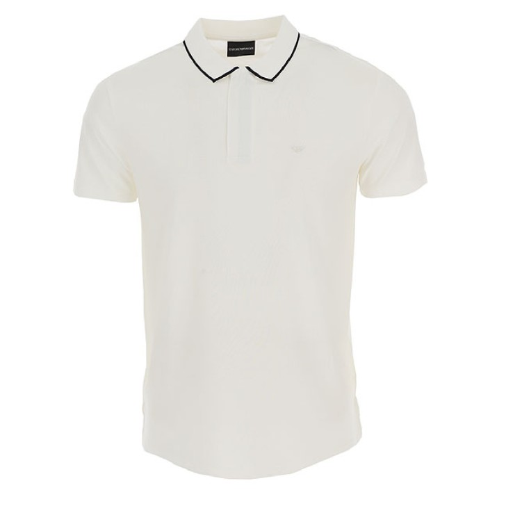 Emporio Armani Polo a manica corta Bianca in jersey di cotone e misto Tencel con micro logo Eagle stampato