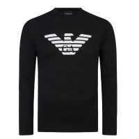 EMPORIO ARMANI MAGLIA A MANICA LUNGA BLACK IN JERSEY PIMA CON MAXI STAMPA LOGO EAGLE WHITE 