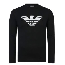 EMPORIO ARMANI MAGLIA A MANICA LUNGA BLACK IN JERSEY PIMA CON MAXI STAMPA LOGO EAGLE WHITE 
