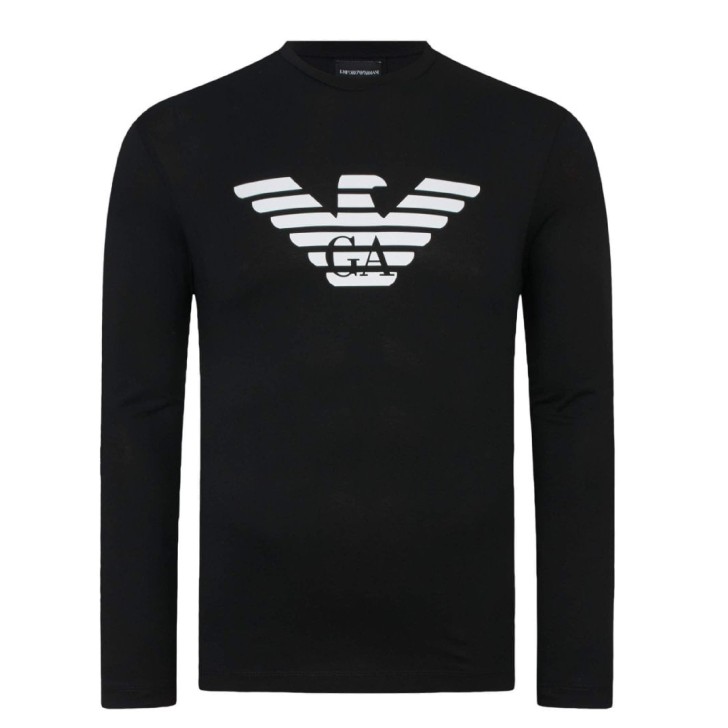 EMPORIO ARMANI MAGLIA A MANICA LUNGA BLACK IN JERSEY PIMA CON MAXI STAMPA LOGO EAGLE WHITE 
