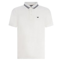 Emporio Armani Polo Bianca a manica corta in jersey di cotone con ricamo micro eagle