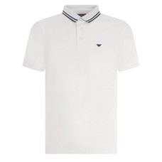 Emporio Armani Polo Bianca a manica corta in jersey di cotone con ricamo micro eagle