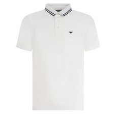 Emporio Armani Polo Bianca a manica corta in jersey di cotone con ricamo micro eagle