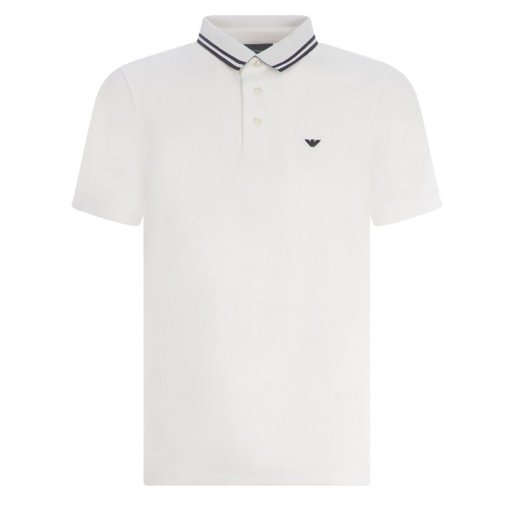 Emporio Armani Polo Bianca a manica corta in jersey di cotone con ricamo micro eagle