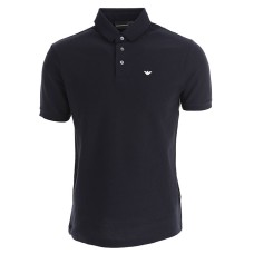 Emporio Armani Polo Blu Navy  in jersey di cotone a manica corta con ricamo micro eagle