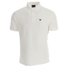 Emporio Armani Polo Bianca in jersey di cotone a manica corta con ricamo micro eagle