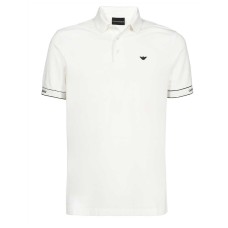 Emporio Armani Polo in jersey di cotone a manica corta Bianca con ricamo micro eagle