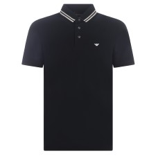 Emporio Armani Polo Blu Navy a manica corta in jersey di cotone con ricamo micro eagle 