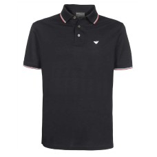 Emporio Armani Polo Blu Navy a manica corta in piquet mercerizzato con ricamo micro eagle 