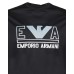 Emporio Armani T-Shirt Blu Navy a manica corta in jersey misto cotone e Tencel con maxi logo lettering e logo Aquila Azzurro