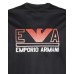 Emporio Armani T-Shirt Blu Navy a manica corta in jersey misto cotone e Tencel con maxi logo lettering e logo Aquila Rosso Arancio