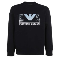 Emporio Armani Felpa Blu Navy in double jersey con maxi logo lettering e logo Aquila Azzurro