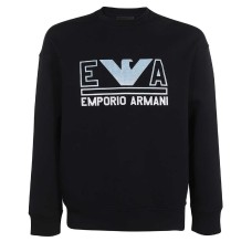 Emporio Armani Felpa Blu Navy in double jersey con maxi logo lettering e logo Aquila Azzurro