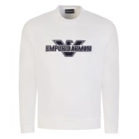 Emporio Armani Felpa Bianca con maxi patch logo Aquila e logo lettering