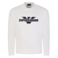 Emporio Armani Felpa Bianca con maxi patch logo Aquila e logo lettering