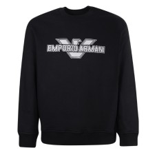 Emporio Armani Felpa Nera con maxi patch logo Aquila e logo lettering