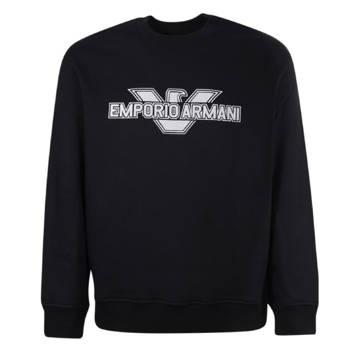 Emporio Armani Felpa Nera con maxi patch logo Aquila e logo lettering
