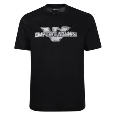 Emporio Armani T-shirt Nera in cotone a manica corta con maxi patch logo Aquila e logo lettering 