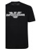 Emporio Armani T-shirt Nera in cotone a manica corta con maxi patch logo Aquila e logo lettering 