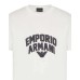 Emporio Armani T-Shirt Bianca a manica corta in jersey misto Tencel con maxi patch logo Aquila e logo lettering