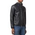 EMPORIO ARMANI BLOUSON JACKET IN PELLE BLU NAVY CON CAPPUCCIO E PATCH CON LOGO AQUILA