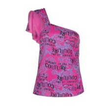 Versace Jeans Couture Top Fucsia da Donna con stampa Logo Couture all over