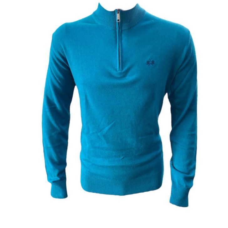 La Martina maglioncino da uomo azzurro mezza zip
