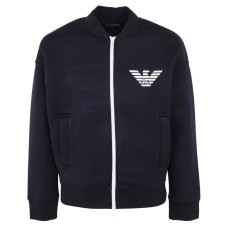 Emporio Armani Felpa da uomo blu con zip e logo nella parte anteriore 