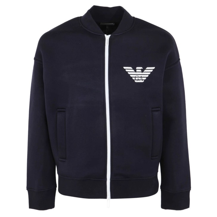 Emporio Armani Felpa da uomo blu con zip e logo nella parte anteriore 
