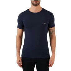 Emporio Armani T-shirt blu a manica corta con logo Aquila nella parte anteriore