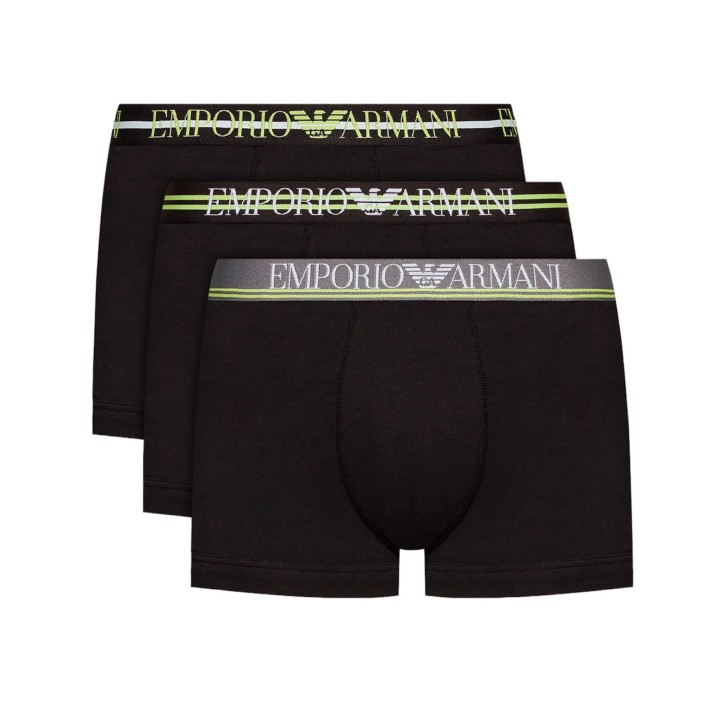 Emporio Armani Set 3 Boxer in cotone elasticizzato nero con vita elastica e logo lettering