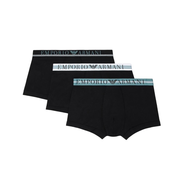 Emporio Armani Set 3 Boxer Black in cotone elasticizzato con vita elastica e logo lettering