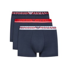 Emporio Armani Set 3 Boxer in cotone elasticizzato blu con vita elastica e logo lettering