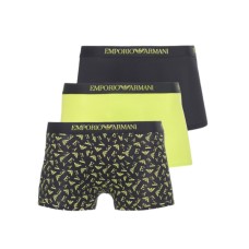 Emporio Armani Set 3 Boxer black/lime in cotone elasticizzato con vita elastica e logo lettering