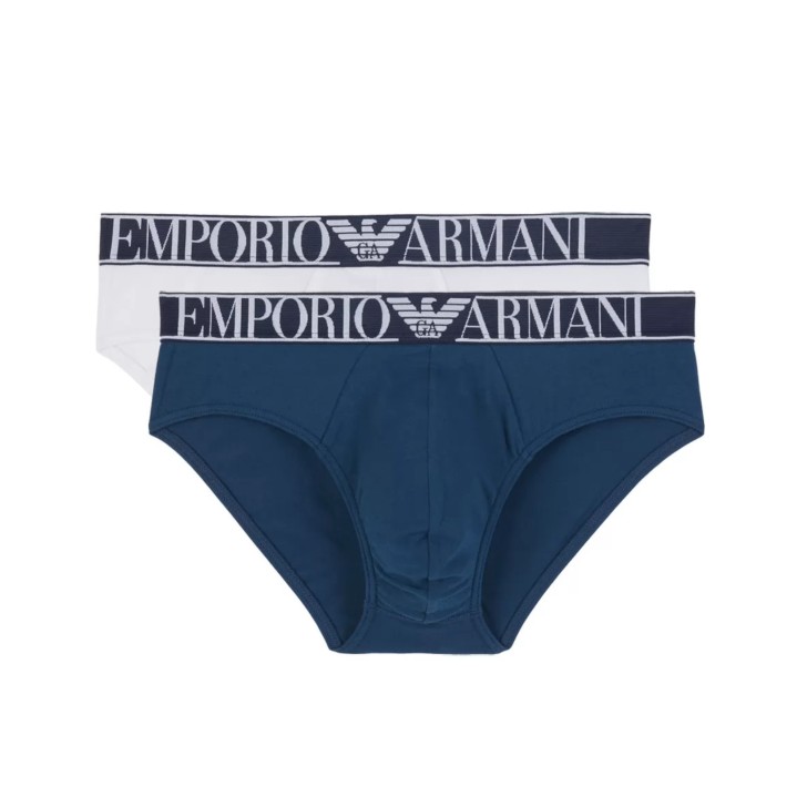 Emporio Armani Set 2 Slip in cotone elasticizzato vita elastica con logo lettering.