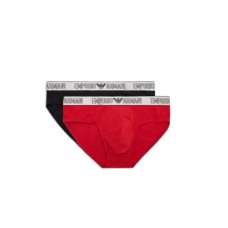 Emporio Armani Set 2 Slip black/red in cotone stretch con vita elastica e logo lettering 