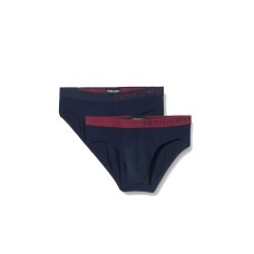 Emporio Armani Set 2 Slip Blu in cotone stretch con vita elastica e logo lettering