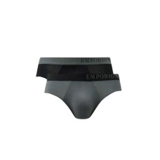 Emporio Armani Set 2 Slip NERO/ANTRACITE in cotone stretch con vita elastica e logo lettering 