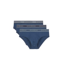 Emporio Armani Set 3 Slip Blu in cotone stretch con vita elastica e logo lettering