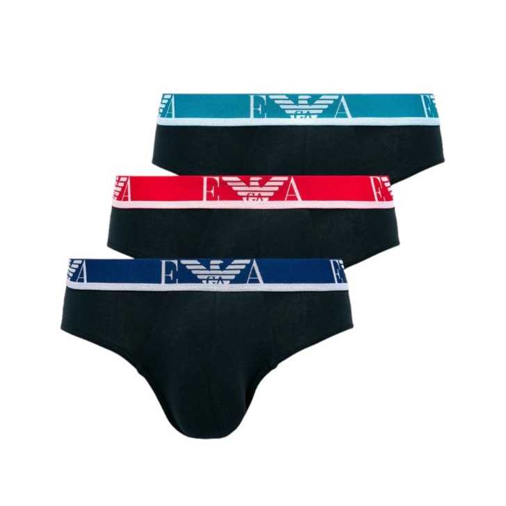 Emporio Armani Set 3 Slip Blu in cotone stretch con vita elastica e logo bold monogram 