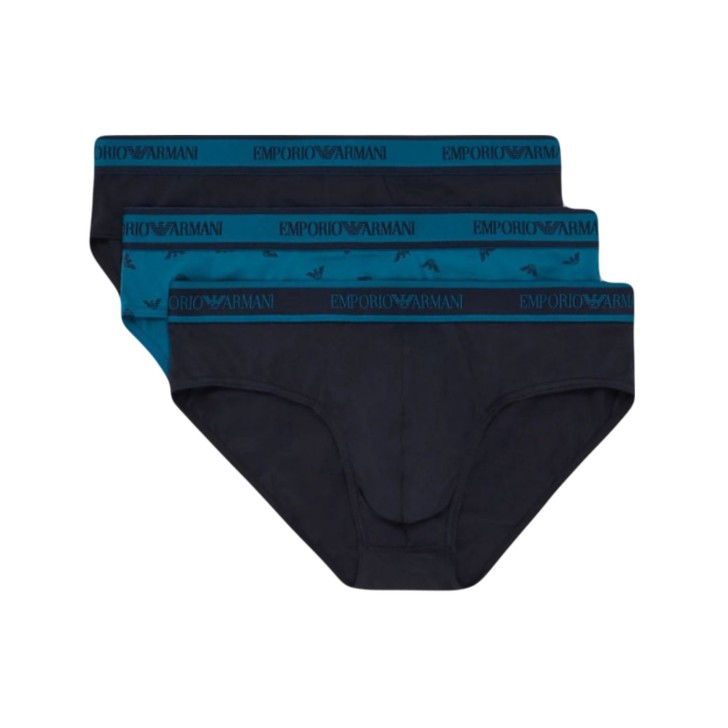 Emporio Armani Set 3 Slip in cotone stretch con vita elastica con logo lettering.