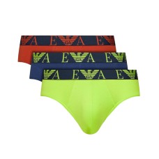 Emporio Armani Set 3 Slip in cotone elasticizzato vita elastica con logo bold monogram RUGGINE/LIME/BLU