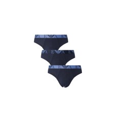 Emporio Armani Set 3 Slip Blu in cotone elasticizzato vita elastica con logo bold monogram