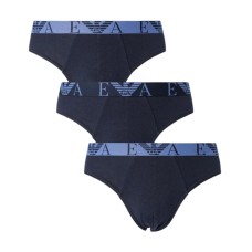 Emporio Armani Set 3 Slip Blu in cotone elasticizzato vita elastica con logo bold monogram