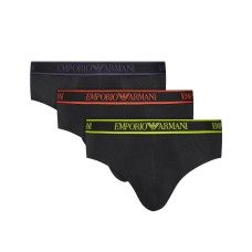 Emporio Armani Set 3 Slip black in cotone stretch con vita elastica e logo lettering 